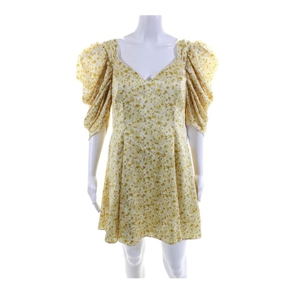 NWT AMUR Fit and Flare Puff Sleeve Mini Dress Marigold Dandelion Size US 10 - Picture 8 of 13